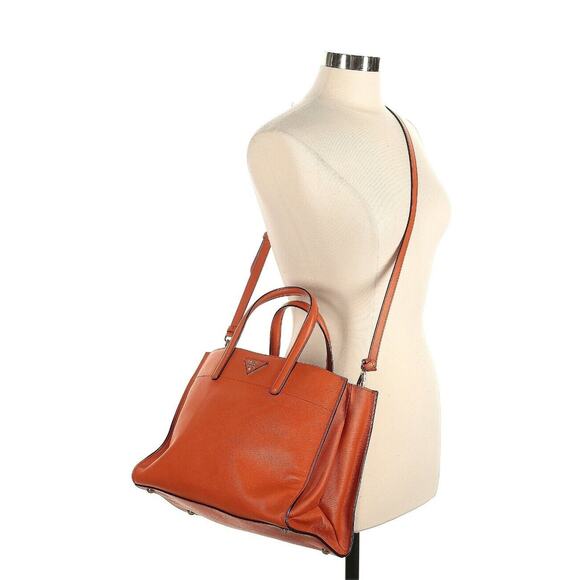 Prada Womens Orange Saffiano Leather Triple Pocket Convertible Tote Bag 13x10 In - Picture 2 of 16